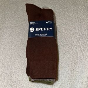 Sperry Men’s Cushion Crew Socks 4 Pairs Brown Olive Green Heathered NWT
